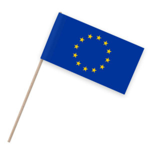 Papierfahnen auf Holzstab mit Europa als Motiv